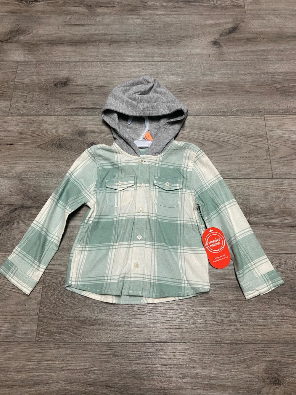 Wonder Nation Hoodie Flannel Long Sleeve 4T Green